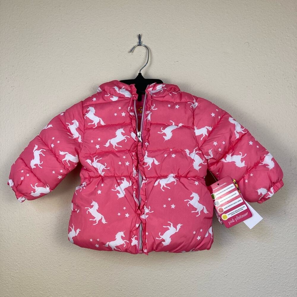 Pink Platinum Pink Unicorn Girls Winter Coat Size 18 Month Zip Up with Hood - Picture 1 of 6